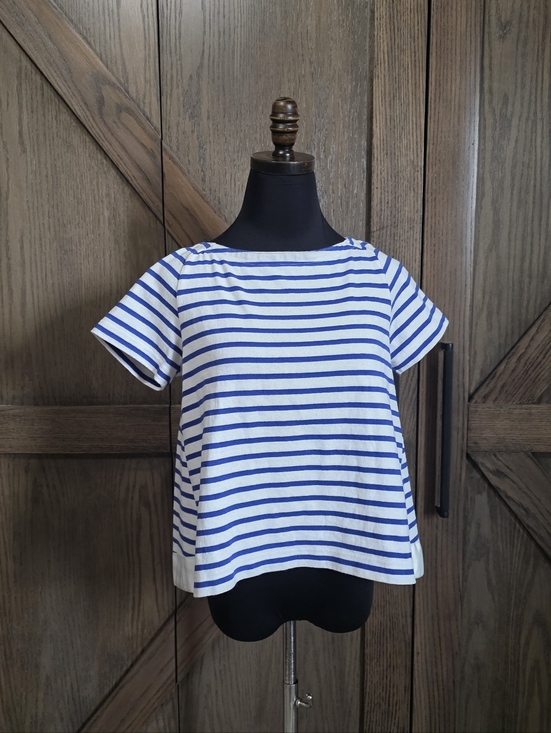 Sacai Tops - Sacai Blue and White Striped Short Sleeve Top
